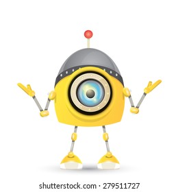 Cartoon Character Cute Robot Isolated on Grey Gradient