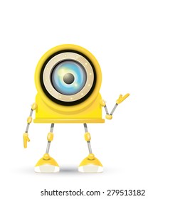 Cartoon Character Cute Robot Isolated on Grey Gradient