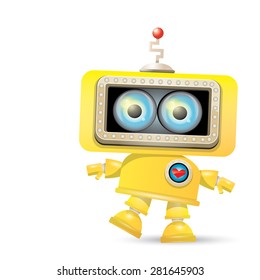Cartoon Character Cute Robot Isolated on white
