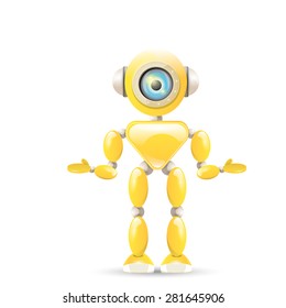 Cartoon Character Cute Robot Isolated on white