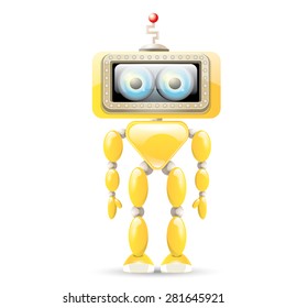 Cartoon Character Cute Robot Isolated on white