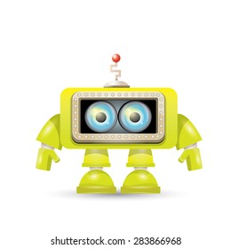 Cartoon Character Cute Robot Isolated on white