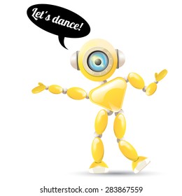 Cartoon Character Cute Robot Isolated on white. Dancing Robot