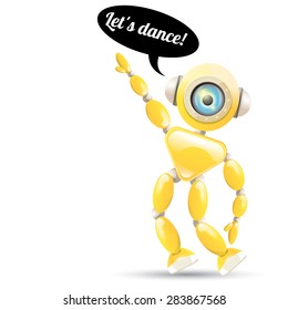 Cartoon Character Cute Robot Isolated on white. Dancing Robot