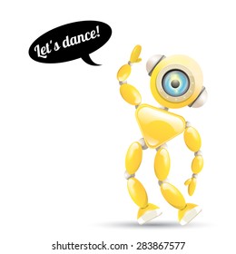 Cartoon Character Cute Robot Isolated on white. Dancing Robot