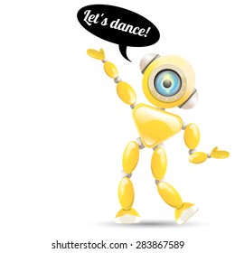 Cartoon Character Cute Robot Isolated on white. Dancing Robot