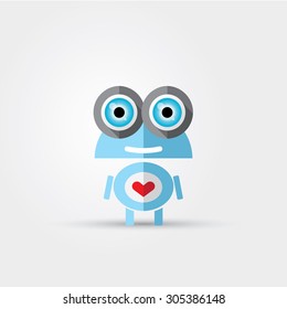 Cartoon Character Cute Robot Isolated on Grey Gradient