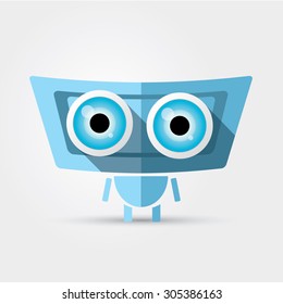 Cartoon Character Cute Robot Isolated on Grey Gradient