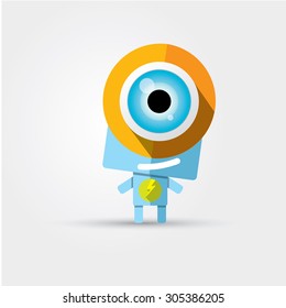 Cartoon Character Cute Robot Isolated on Grey Gradient