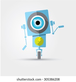 Cartoon Character Cute Robot Isolated on Grey Gradient