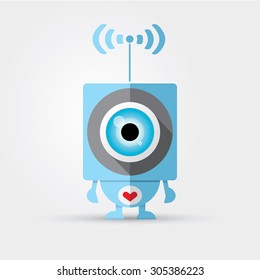 Cartoon Character Cute Robot Isolated on Grey Gradient