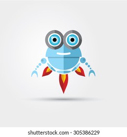 Cartoon Character Cute Robot Isolated on Grey Gradient
