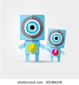 Cartoon Character Cute Robot Isolated on Grey Gradient