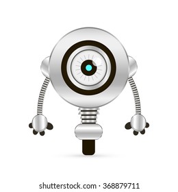 Cartoon character cute robot isolated on white background. Watch out.