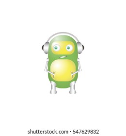 Cartoon Character. Cute Robot. Listen to music. Vector EPS10