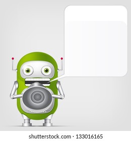 Cartoon Character Cute Robot on Grey Gradient Background. Speaker. Vector EPS 10.