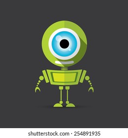 Cartoon Character Cute Robot on black