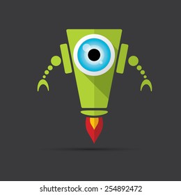 Cartoon Character Cute Robot on black