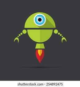 Cartoon Character Cute Robot on black