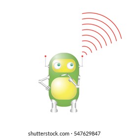 Cartoon Character. Cute Robot. Think. Vector EPS10
