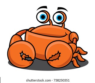 Cartoon character cute sea crab smiling with big claws mascot