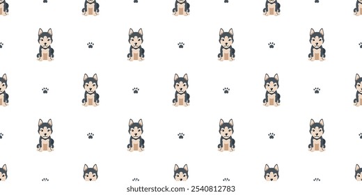 Cartoon character cute siberian husky dog seamless pattern background for design.