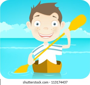 Cartoon Character Cute Teenager Isolated on White Background. Kayaker. Vector EPS 10.