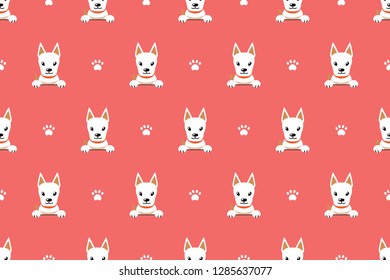 Cartoon character cute white dog seamless pattern background for design.
