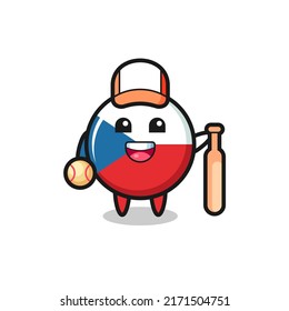 Cartoon character of czech flag badge as a baseball player , cute style design for t shirt, sticker, logo element