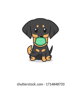 Cartoon character dachshund dog wearing protective face mask for design.