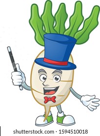 Cartoon character of daikon performance as a Magician