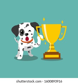 Cartoon character dalmatian dog with gold trophy cup award for design.
