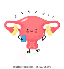 Cartoon character dancing with a smartphone while enjoying music in a colorful illustration