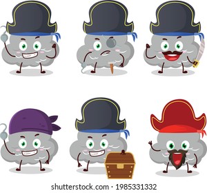 Cartoon character of dark cloud with various pirates  emoticons. Vector illustration