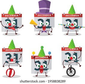 Cartoon character of december 31th calendar with various circus shows