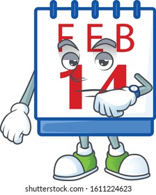 cartoon character design of 14th valentine calendar on a waiting gesture