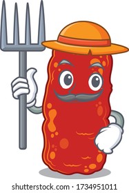Cartoon character design of acinetobacter bacteria as a Farmer with hat and pitchfork