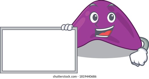 Cartoon character design of adrenal holding a board