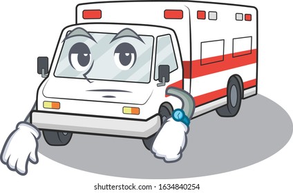 cartoon character design of ambulance on a waiting gesture