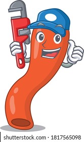 cartoon character design of appendix as a Plumber with tool