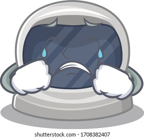 Cartoon character design of astronaut helmet with a crying face