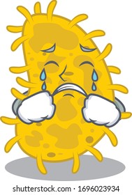 Cartoon character design of bacteria spirilla with a crying face