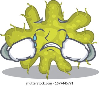 Cartoon character design of bacterium with a crying face