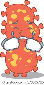 Cartoon character design of bacteroides with a crying face