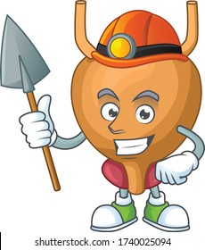 cartoon character design of bladder work as a miner