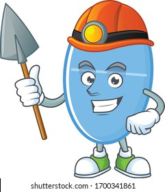 cartoon character design of blue capsule work as a miner