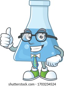 Cartoon character design of blue chemical bottle successful businessman