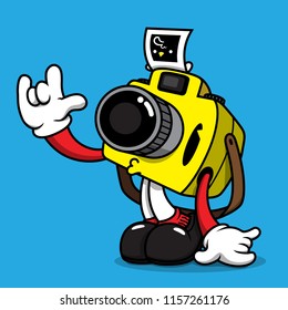 cartoon character design camera boy happy love photo on background  blue