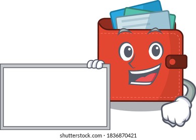 Cartoon character design of card wallet holding a board