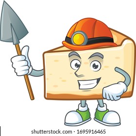 cartoon character design of cheese cake work as a miner